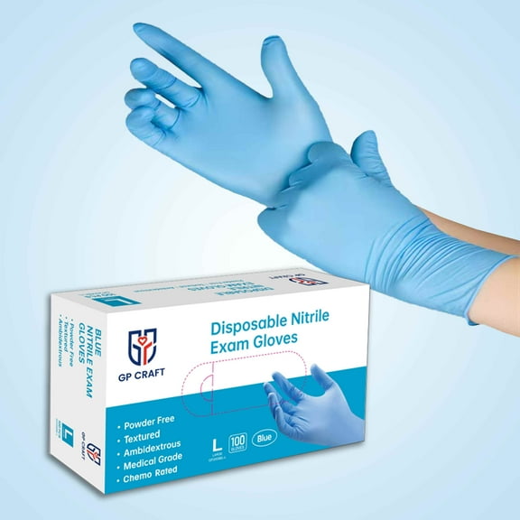 GP Craft Blue Nitrile Standard Disposable Gloves,  4mil Thickness,Powder-Free, Latex-Free, Waterproof, Non-Slip, for Household Cleaning