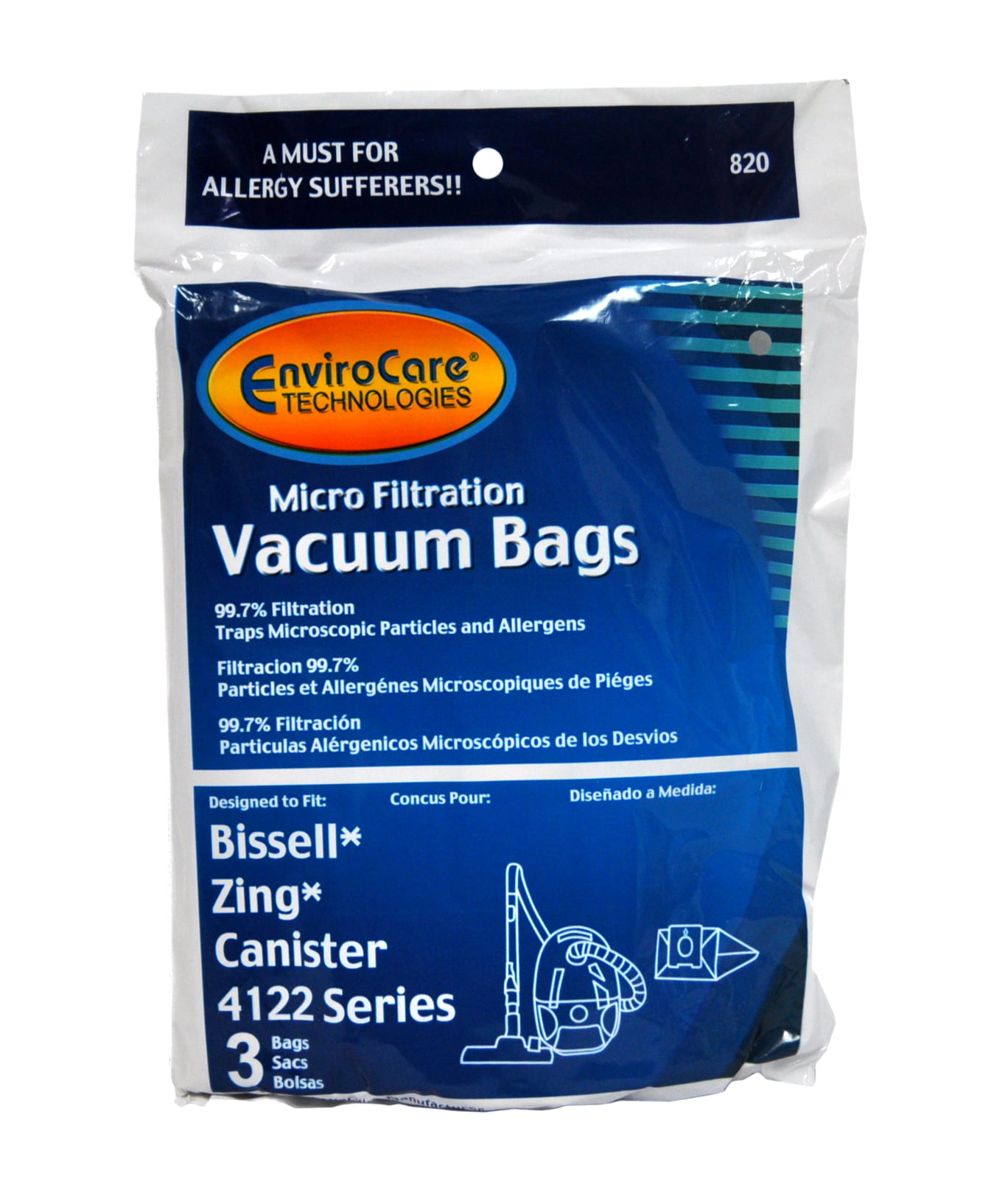 Genuine Bissell Zing 4122 Canister Vacuum Bags w/ Pre & Post Filter 2138425 1480 