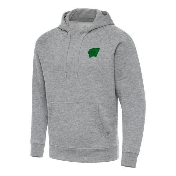 Men's-Antigua  Heather Gray Wisconsin Badgers St. Patrick's Day Fleece Raglan Victory Pullover Hoodie