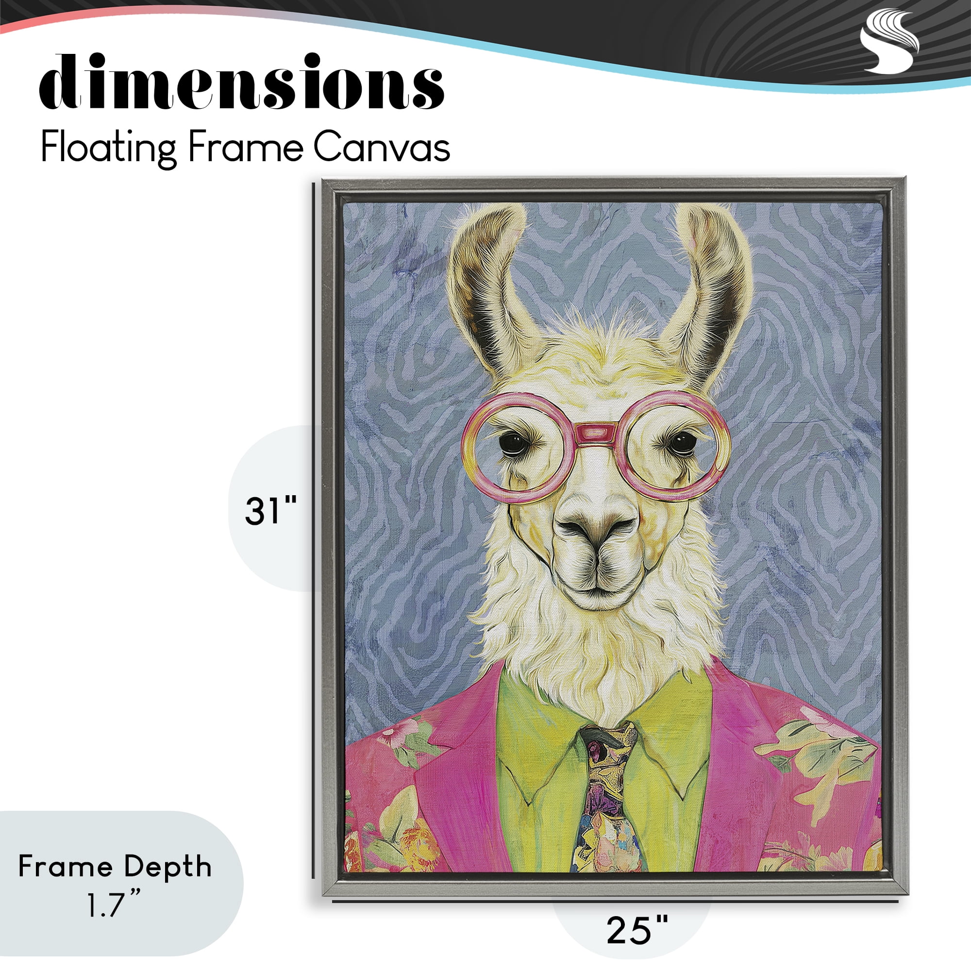 Stupell Industries Bright Gaze Llama Gray Framed Floater Canvas Wall Art, design by Svetlana Aleynikova