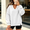 thumbnail image 3 of Taqqpue Women V Neck Pullover Tops Solid Color Oversize Blouse Shirts Loose Fit Keep Warm Plus Size Swweatshirt Tops for Women, 3 of 7