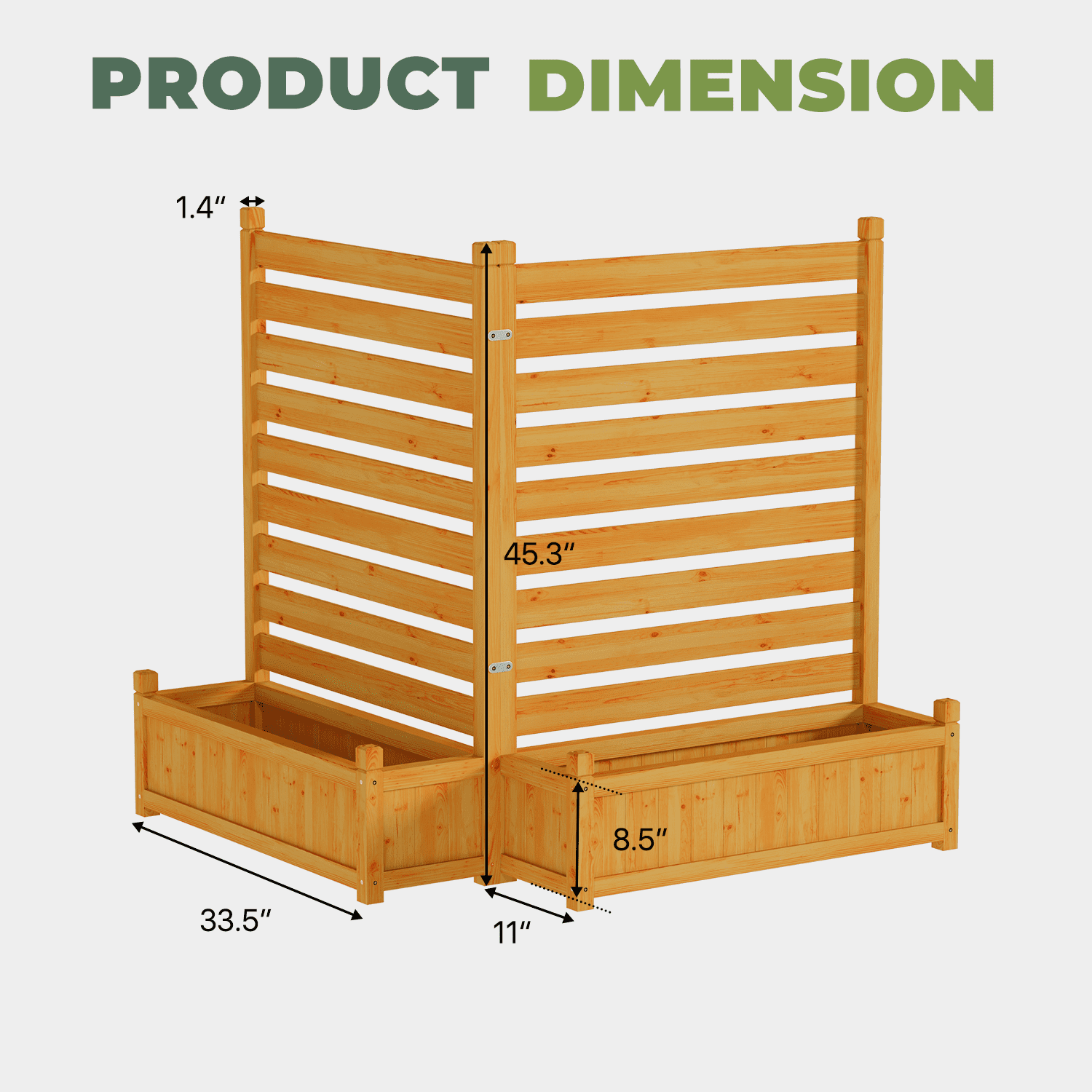 BaPiPro 2-Panel Wooden Planter Fence with Built-in Flower Boxes, Natural Wood Finish for Outdoor Privacy Screen