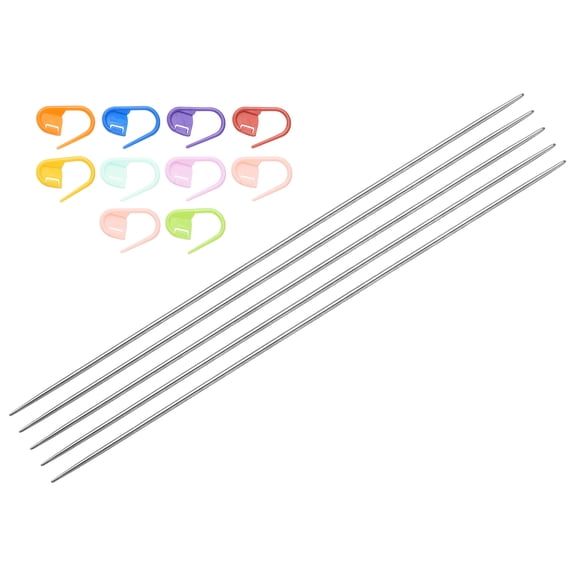Uxcell 5Pcs Knitting Needle 1.75mm Diameter 6 Inches Stainless Steel Double Pointed Needles with 10 Colorful Stitch Markers