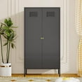 thumbnail image 5 of Metal Wardrobe Coat Cabinet with Adjustable Shelves and Hanging Rod,Storage Closet Locker for Bedroom, Room,Office, Home, School,Almirah for Clothes,Blanket. (2 Door Short Rod, Black), 5 of 13