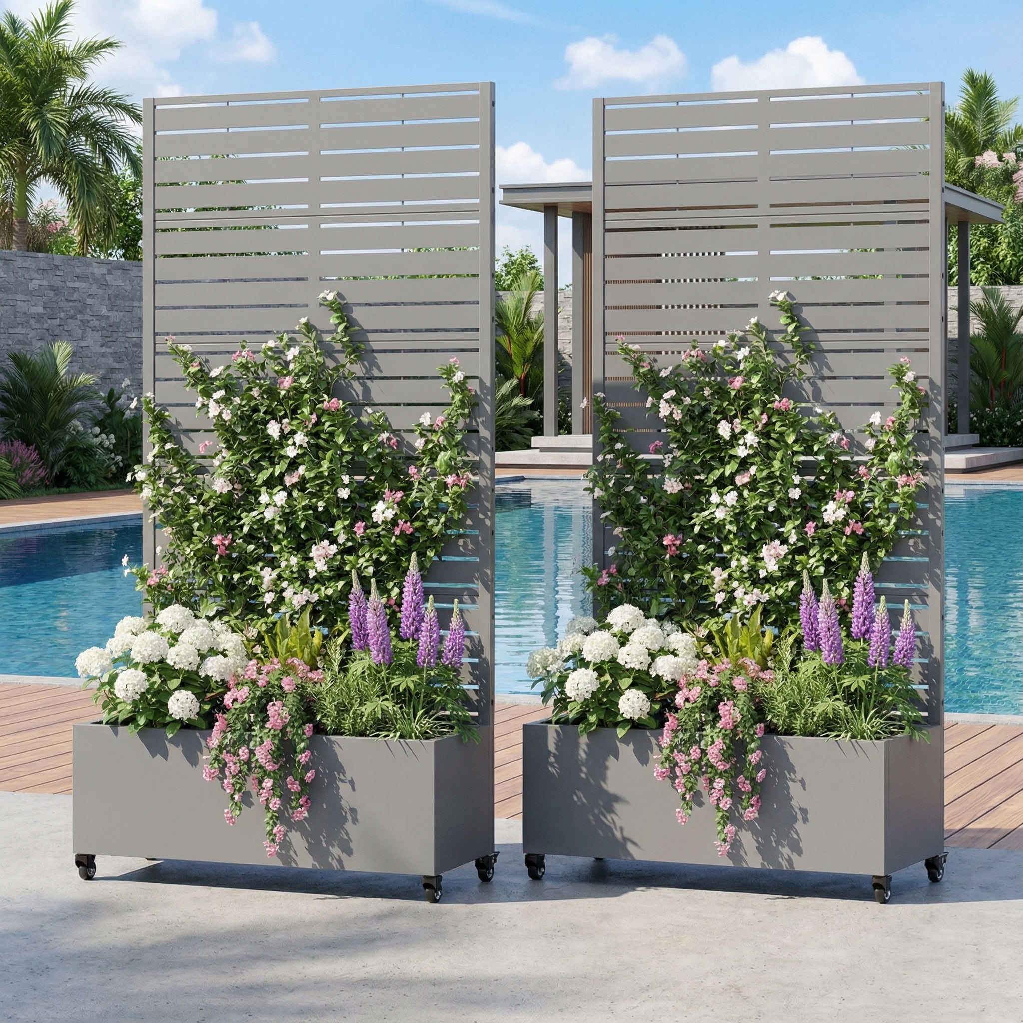 MAYEERTY 5 Panels Outdoor Metal Planter Box, Durable Weather-Resistant Planter, 2 pcs Decorative Metal Flower Box for Patio, Balcony, Garden