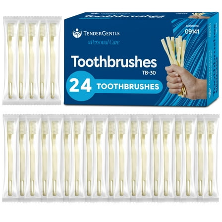 Tender Gentle Medium Soft Toothbrushes 24 ct. Individually Wrapped - for Adults and Kids - Bulk Toothbrushes