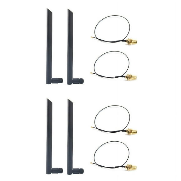 2X Antena WiFi Inalámbrica 6Dbi de Doble Banda RP-SMA + Cable Flexible MHF4 para Módulos de Tarjeta Inalámbrica WIFI / WLAN AX200 AC9260 NGFF M.2