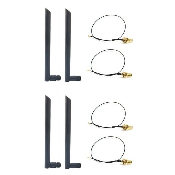 2X Antena WiFi Inalámbrica 6Dbi de Doble Banda RP-SMA + Cable Flexible MHF4 para Módulos de Tarjeta Inalámbrica WIFI / WLAN AX200 AC9260 NGFF M.2