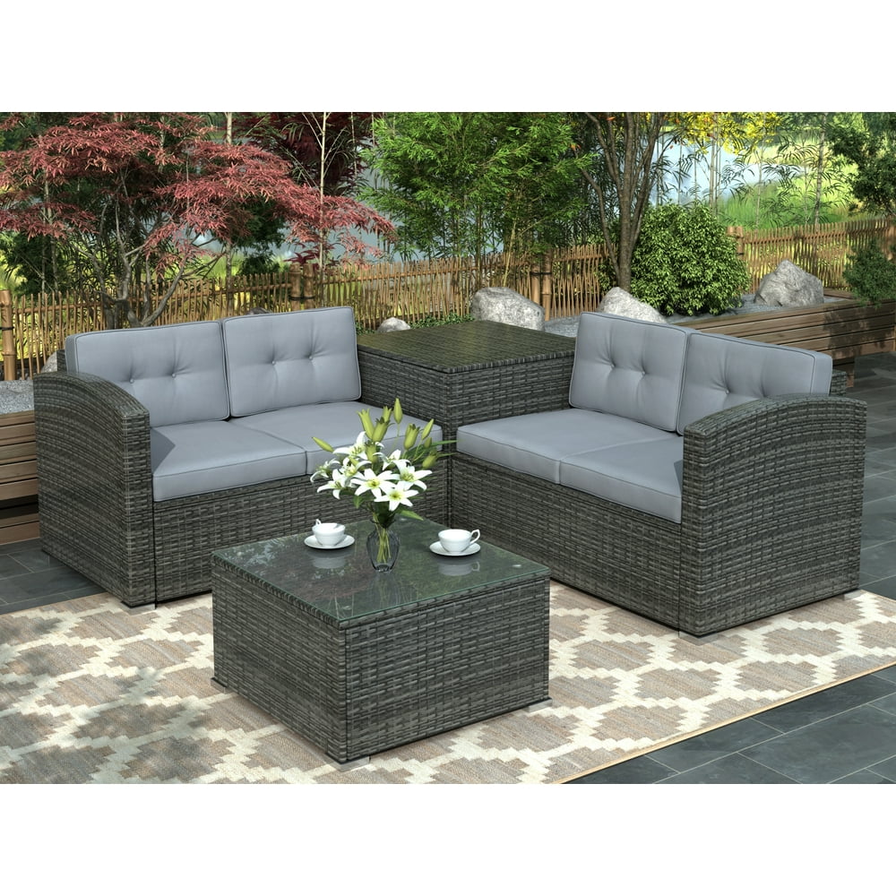 Patio Dining Sets Clearance, 4 Piece Wicker Bistro Patio Set with