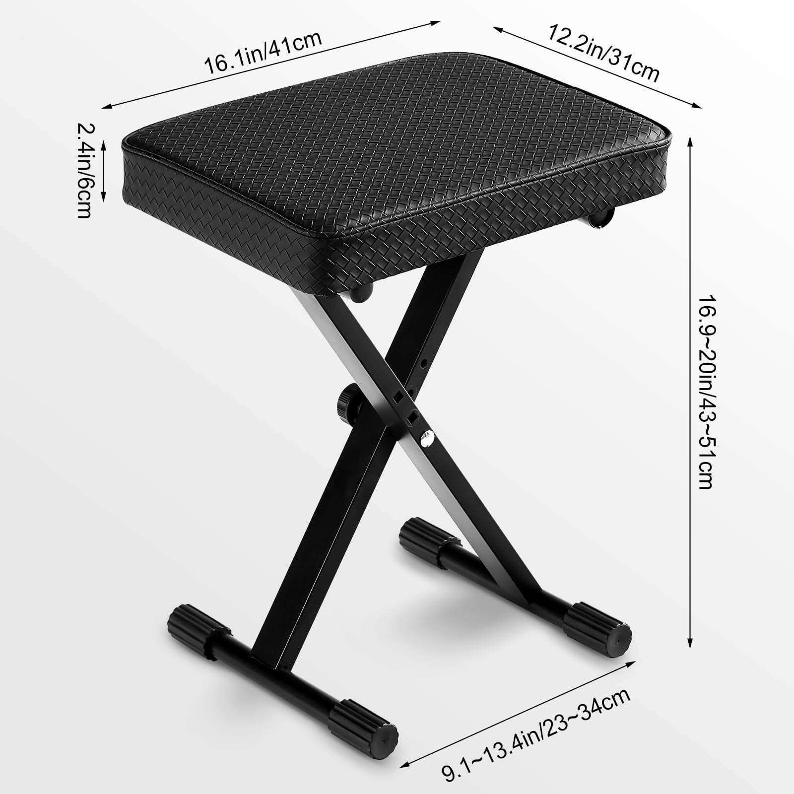 Adjustable Piano Bench  Waterproof Synthetic Leather Padded Stool X-style With 2.4 Inch Thicken Soft Cushion Keyboard For Keyboards Guitar 9.1"x12.2"x20" Black