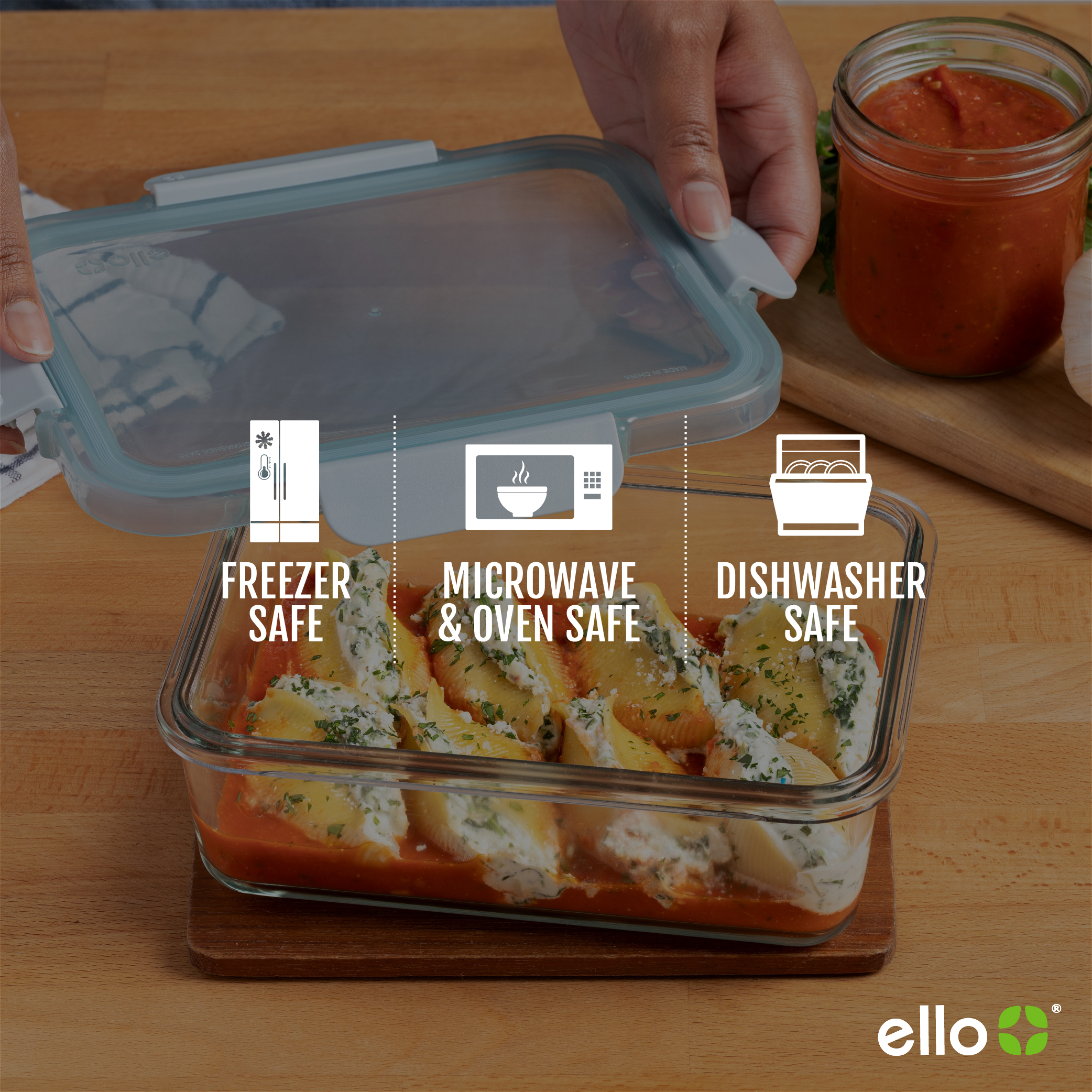 Ello Color Lock 5-Cup Glass Food Storage Container, Blue photo 3