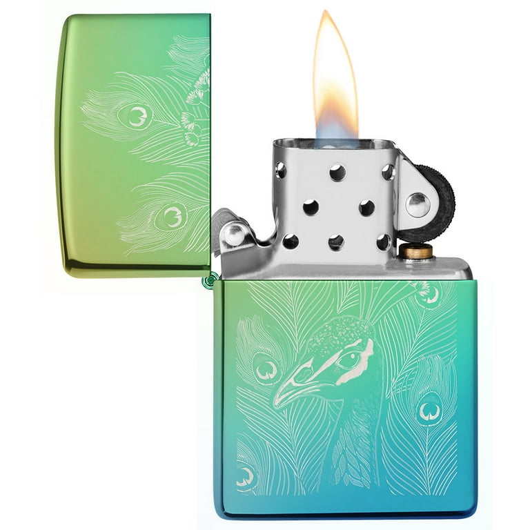 Zippo Peacock Design High Polish Teal Pocket Lighter Zippo Peacock Design High Polish Teal Pocket Lighter