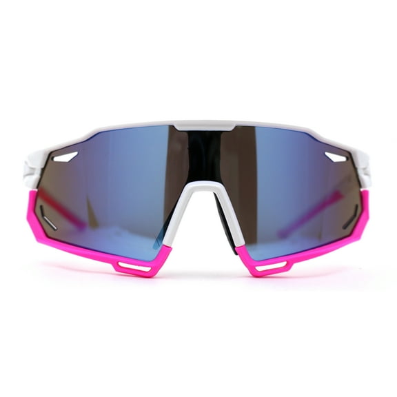 Mens Trendy Futuristic Color Mirror Oversize Shield Sport Plastic Sunglasses White Pink Blue Mirror