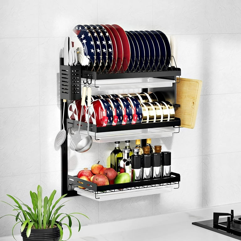 wall mounted metal dish rack kitchen
