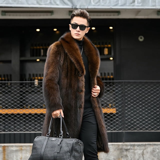 Abrigo de visón americano para hombre, abrigo de visón sintético para hombre, abrigo de visón entero informal, abrigo de piel de visón largo para hombre