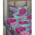 thumbnail image 2 of Ambesonne Floral Fitted & Flat Sheet with Sham 3 Pcs Set, Chrysanthemum and Peony Plot, Twin, Hot Pink and Pale Teal, 2 of 4