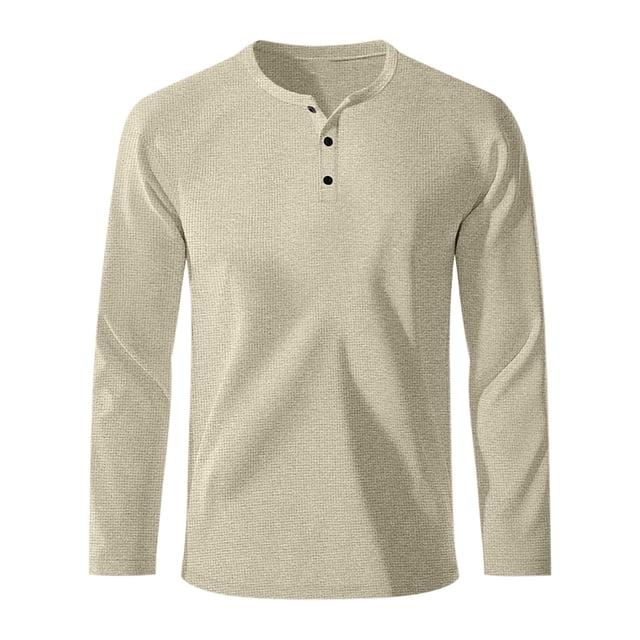 pstuiky camisa de manga larga para hombre, Camisa informal de color liso con botones y cuello redondo y manga larga para hombre Tops de talla grande para hombre m