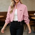 thumbnail image 5 of Tbopshirt Jacket for Women Stand Collar Long Sleeve Zip Up Drawstring Hem Loose Casual Solid Color Cropped Jacket for Spring Fall, 5 of 7