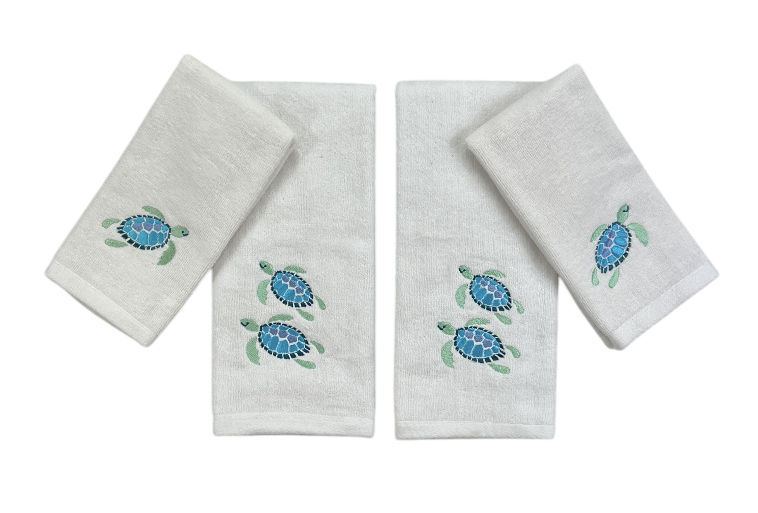 Serafina Home Summer Soft Absorbent Guest Sea Turtle Towels: Bright Aqua Blue Turquoise Embroidery Design Bundle
