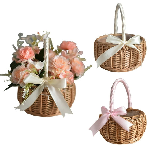 Bobasndm Wicker Basket, Handle Woven Basket with Handle and Plastic Insert, Easter Eggs Basket, Flower Baskets for Home and Garden Decoration