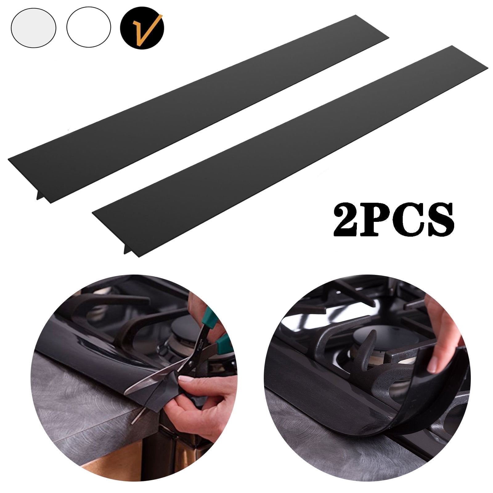TSV 2pcs Silicone Gap Covers, Heat Resistant Wide and Long Kitchen Stove Counter Gap Fillers, 21", Black