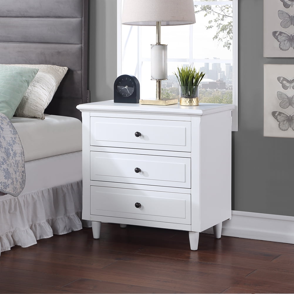Nightstand Bedside Table With 3 Sliding Drawers Solid Wood File Cabinet Storage Table Modern Bedside Cabinet For Office