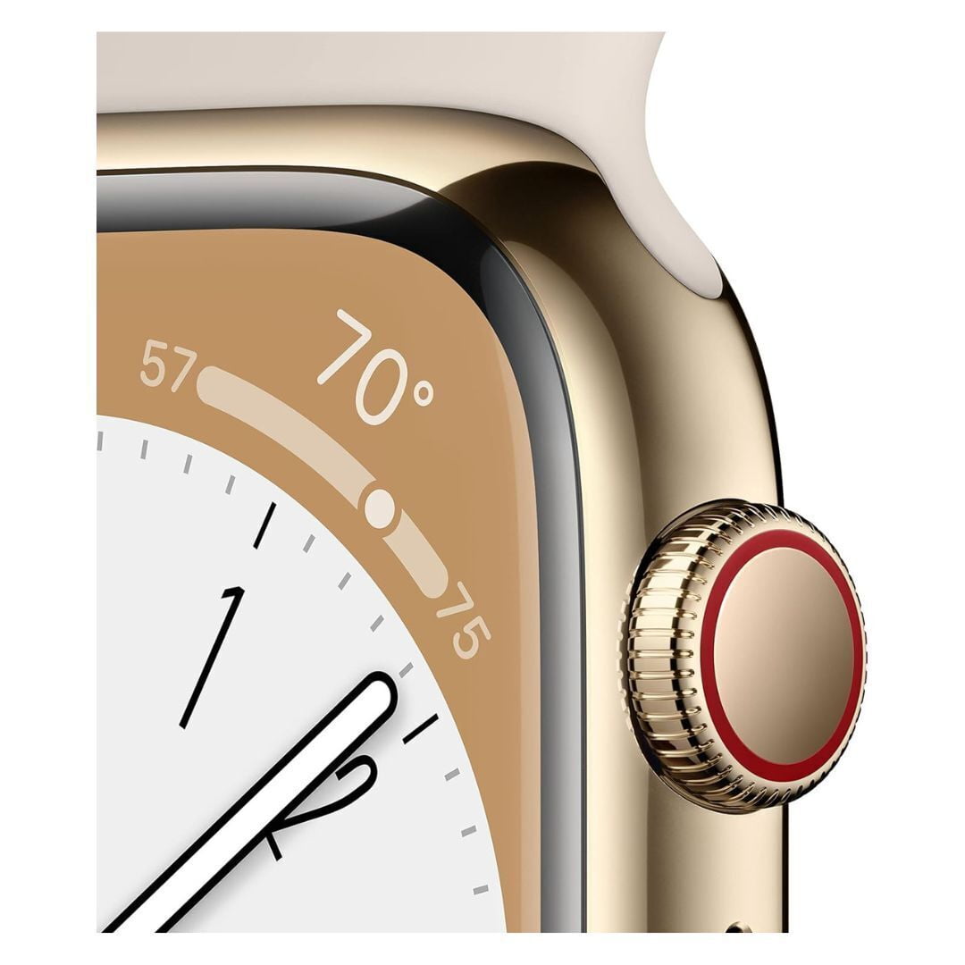 Apple Watch Series 8 (GPS+Cellular, 45mm) - Gold Stainless Steel Case - Starlight Sport Band