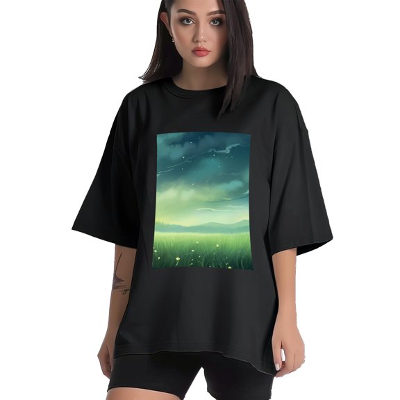 Plus Size Shirt for Women Black Tops for Women Short Sleeves Shirt for Women Night On The Prairie 3 T Shirt Crewneck Shirt for Women XS