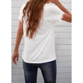 thumbnail image 4 of Womens Lace Trim Summer Tops V Neck Short Sleeve Shirts Blouses Casual Basic Tshirts White XL, 4 of 6