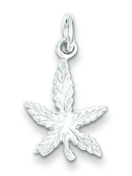 .925 Sterling Silver Marijuana Leaf Cannabis Charm Pendant Necklace 