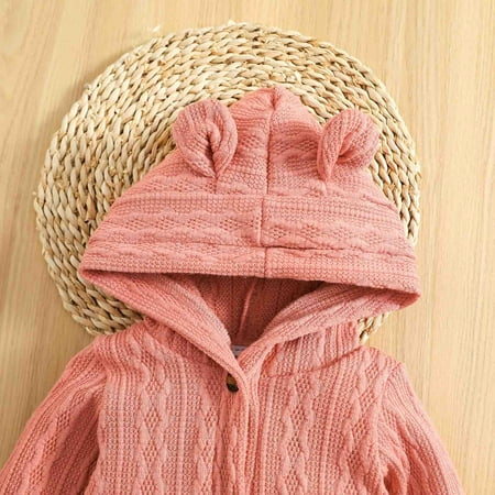 

Gubotare Baby Girl s Pajamas Sleeve Ribbed Hooded Romper Toddler Jumpsuit With Pocket Clothes Pink 12-18 Months