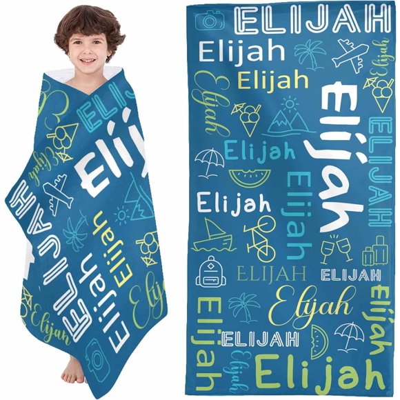Personalized Beach Towels for Kids Boys Girls, Custom Name Car Bath Pool Towels with Summer Print Shower Birthday Gift for Son Daughter