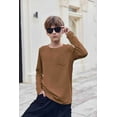 thumbnail image 2 of Arshiner Boys Long Sleeve Shirts Crewneck Casual Tshirts Solid Tees Tops with Chest Pocket for Kids 5-12 Years Army Green 140 Light brown, 2 of 7