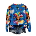 thumbnail image 6 of Women's Plus Size Mardi Gras Sweatshirt - Tie Dye Carnival Print Oversized Pullover, Vibrant Feather/Mask Graphic Spring Festival Top, 6 of 6