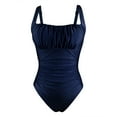 thumbnail image 3 of Clearance! Hontri Women's Solid Color Pleated Suspender Fashionable Swimsuit One Piece Swimsuit Women Navy L, 3 of 6