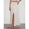 thumbnail image 4 of Women'S Elastic Tie Waist Button Down Maxi Skirts Casual Loose Flowy Swing Slit Front Dress White M, 4 of 8