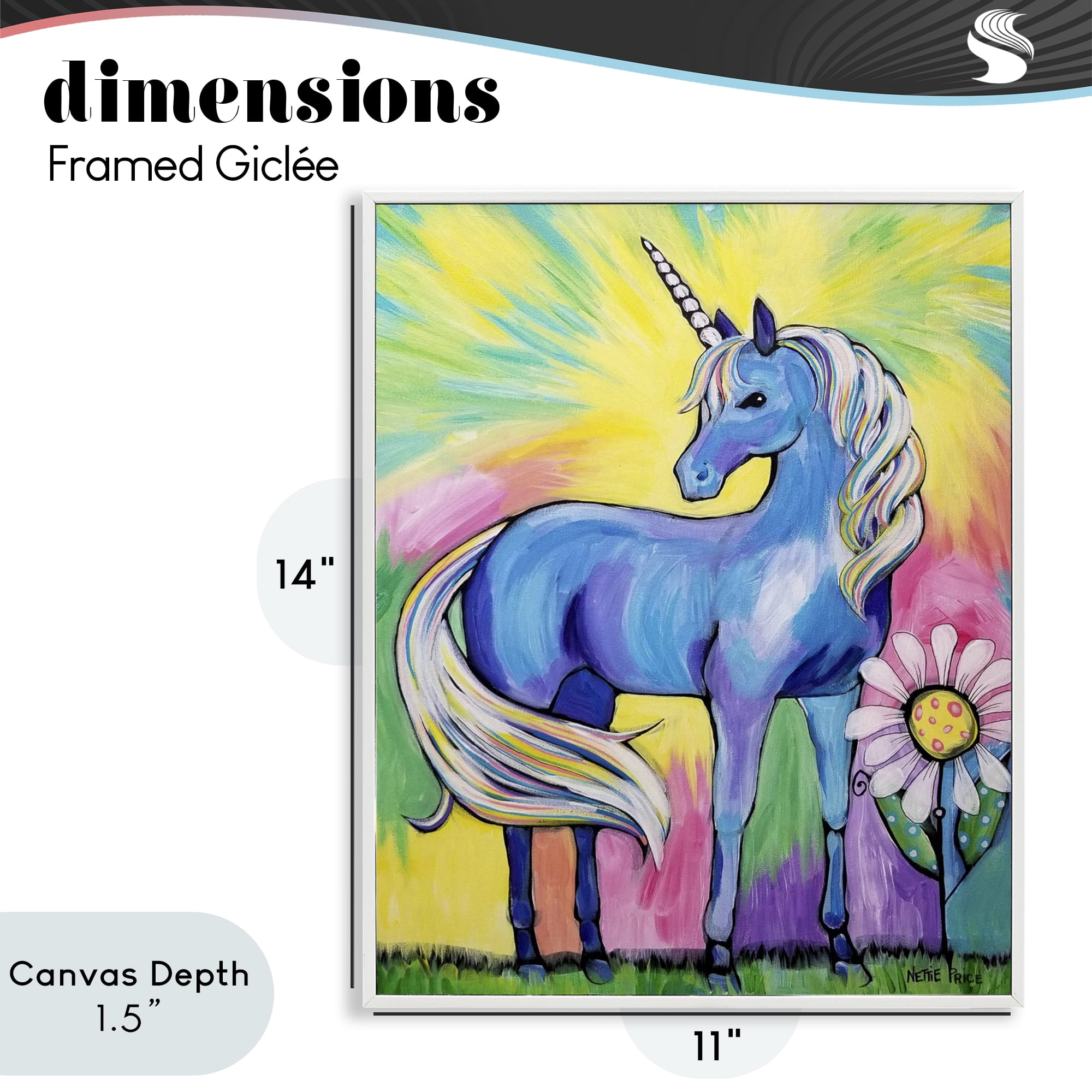Stupell Industries Magical Unicorn in Rainbow Meadow White Framed Giclee Art, design by Nettie Price