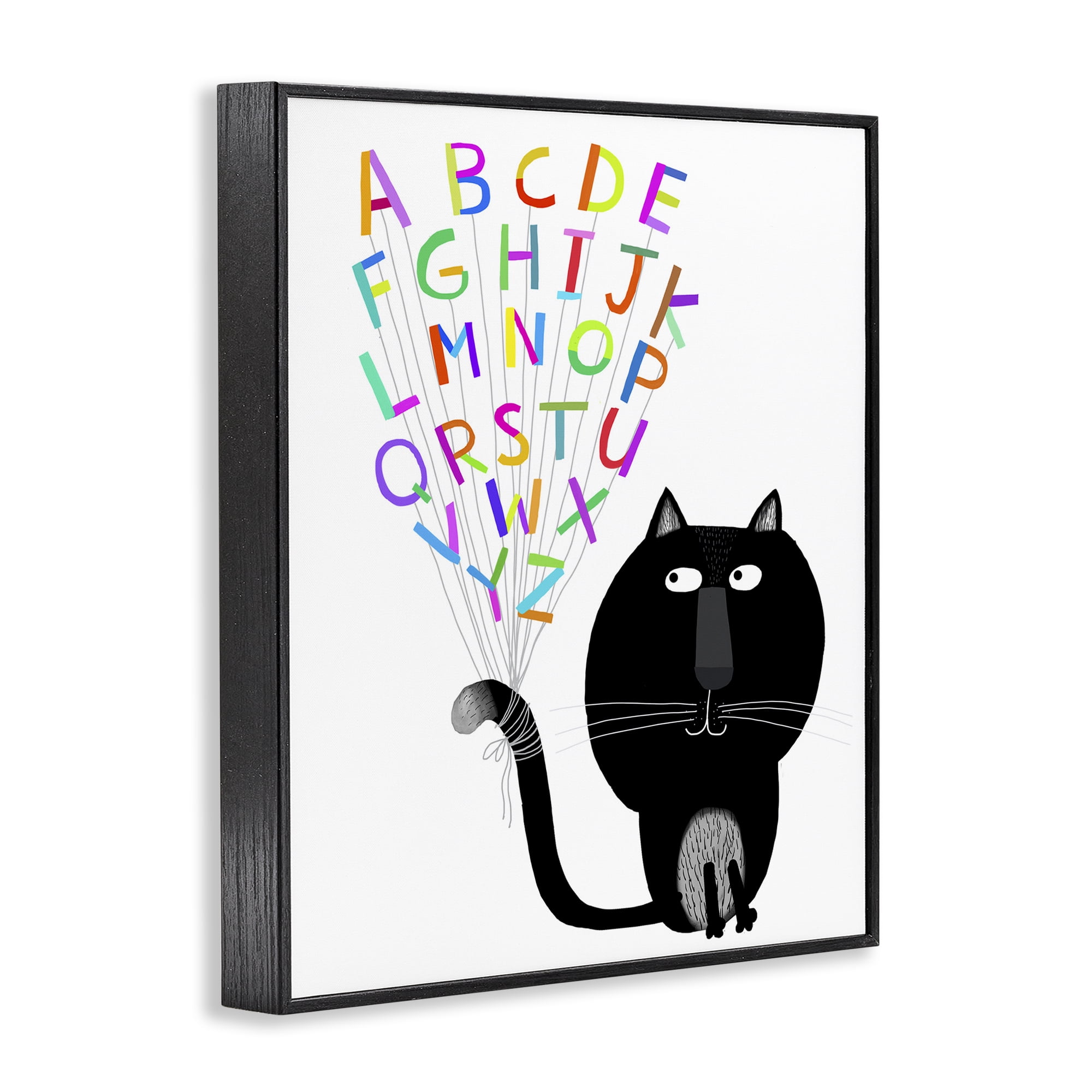 Stupell Industries Cat with Alphabet Animals & Insects Painting Black Framed Art Print Wall Art, 16 x 20