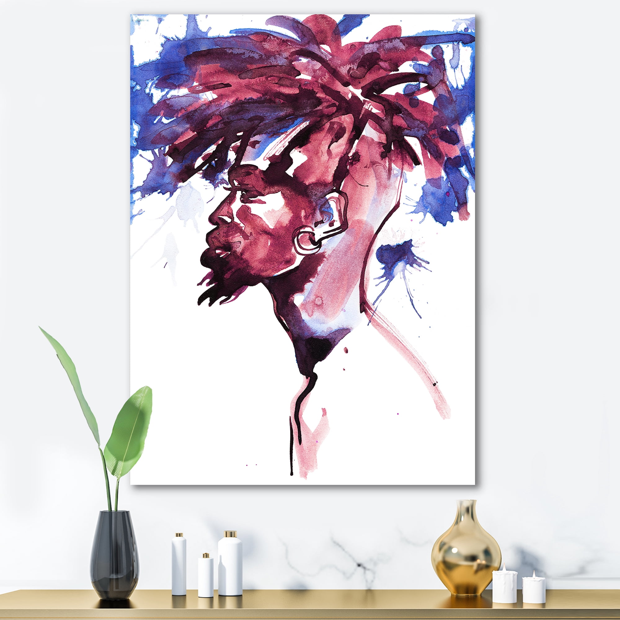 Fashion Portrait of Handsome African Man 12 in x 8 in Painting Canvas Art Print, by Designart