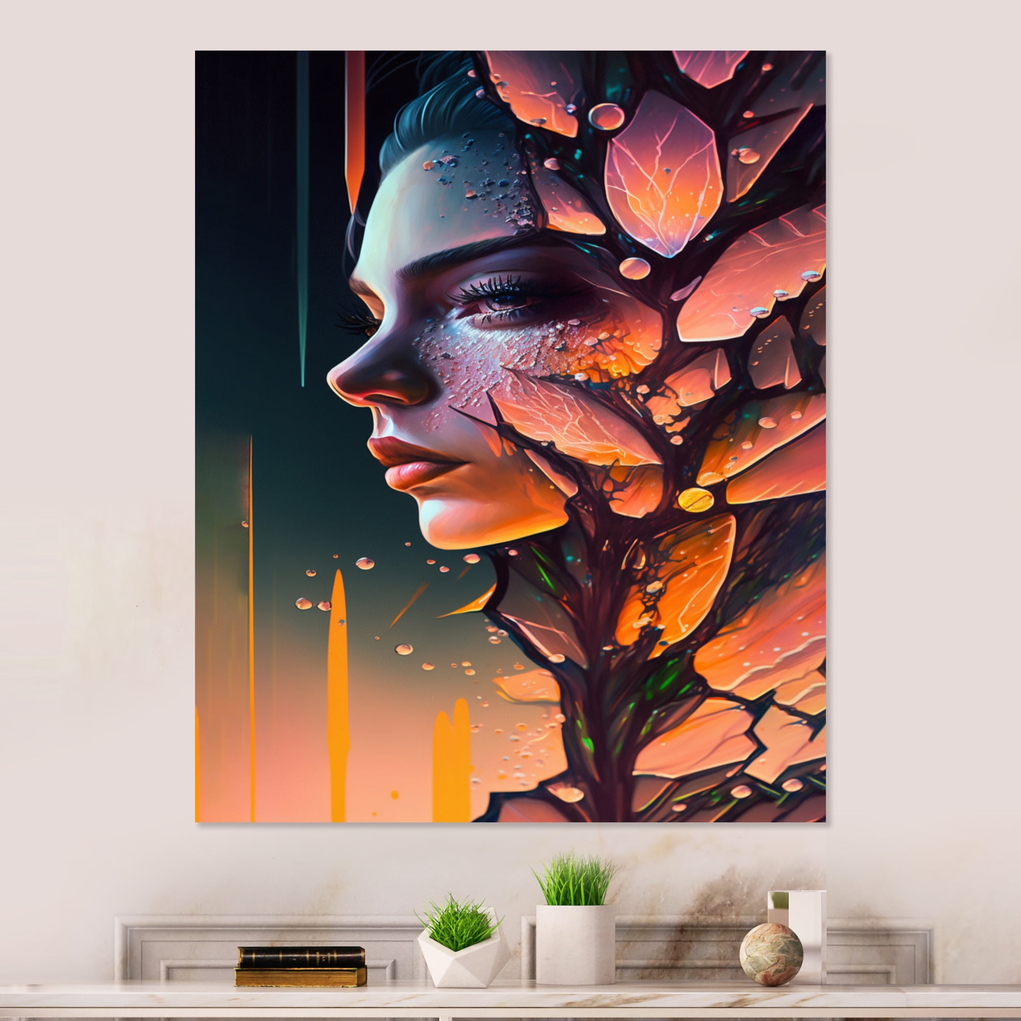 Designart Woman Portrait With Flowers IV Canvas Wall Art