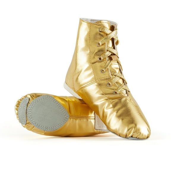 Missfiona Women’s Leather Jazz Boots Leather Dancing Shoes Practice Jazz shoes(8,Gold)