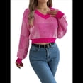 thumbnail image 2 of Suéter Corto de Mujer con Cuello en V y Larga, Jersey de Punto Rosa Roja XL, 2 of 10