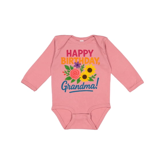 Inktastic Happy Birthday Grandma Floral Boys or Girls Long Sleeve Baby Bodysuit