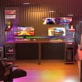 thumbnail image 4 of Eunon 44" Gaming Desk with LED Lights, Reversible Storage Shelves & Drawer Computer Desk, Carbon Fiber, 4 of 11