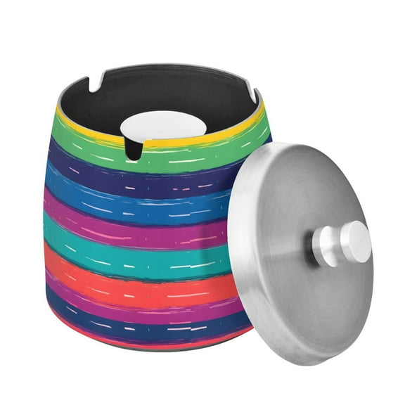 ALAZA Cigar Ashtray with Lid Rainbow Stripes Pattern Ash Tray for Cigarettes Smokeless Ashtrays