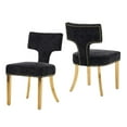 thumbnail image 6 of Hassch 2 Pack Chenille Upholstered Kitchen Side Chairs in Black, Modern Dining Chairs with Ergonomic Curved Backrest, Copper Nailhead Trim, Gold Stainless Steel Legs, 300lbs Load Capacity, 6 of 10