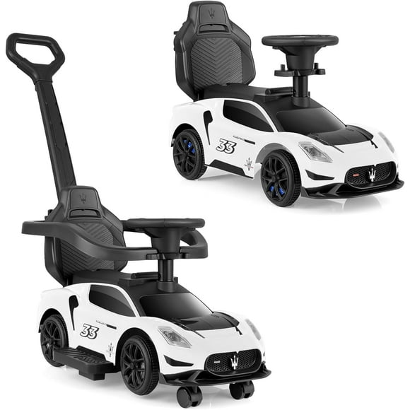 OLAKIDS 3 in 1 Push Car for Toddlers, Licensed Maserati Baby Stroller Sliding Walking Car with Push Handle, Horn, Music, Underneath Storage, Foot-to-Floor Ride on Toys for Boys Girls