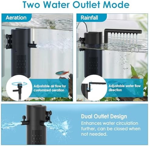 Aquarium Filter for 60-100 Gallon Tanks, Internal Fish Tank Filter, Submersible Turtle Tank Filter, with Aeration/Rainfall Modes and Dual Water Outlet