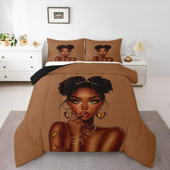 Erosebridal Western Princess Bedding Twin Comforter Set, Black Female Comforter Sets Twin Size, Modern Fashion Reversible Down Comforter, Ultra Soft Bedroom Decor, 2pcs