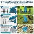 thumbnail image 6 of TNTANTS Weed Wacker Cordless, 3-in-1 Lightweight Electric String Trimmer with 3 Types of Blades, Wheels, 24V Battery, Weed Eater Grass Trimmer/Edger/Brush Cutter for Lawn Yard Garden (Blue), 6 of 12